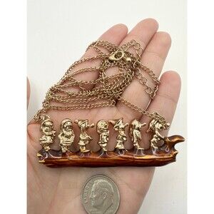 Disney seven dwarfs gold plated long necklace 36”